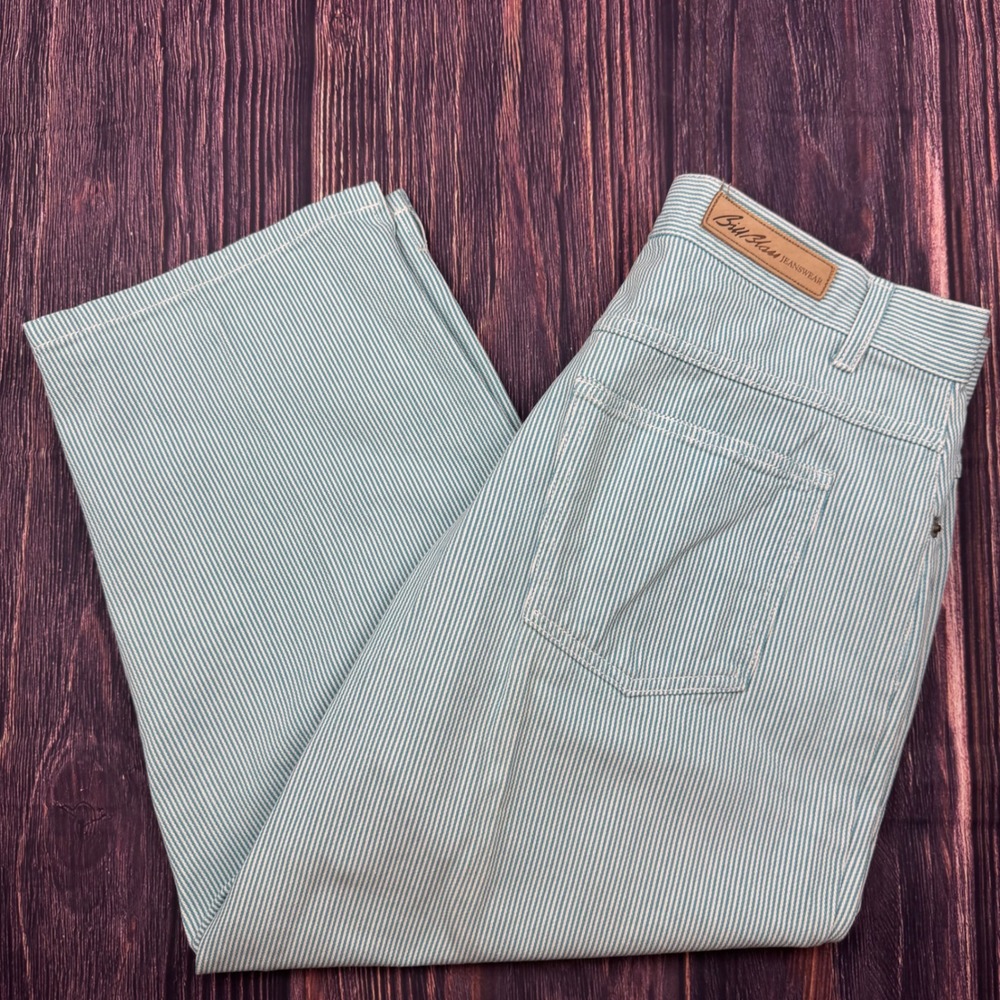 Bill Blass Cropped Jeans 10 Striped Cotton Coastal Nautical High Waist Easy Fit‎